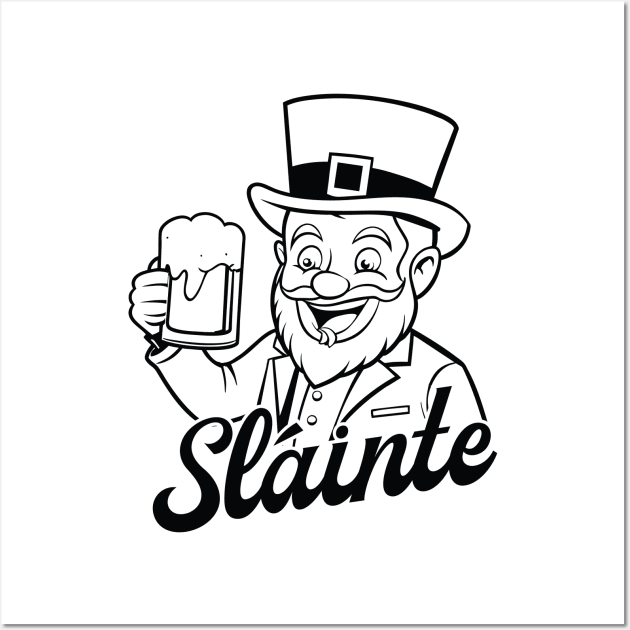 Sláinte - Leprechaun - black outline Wall Art by KnockingLouder